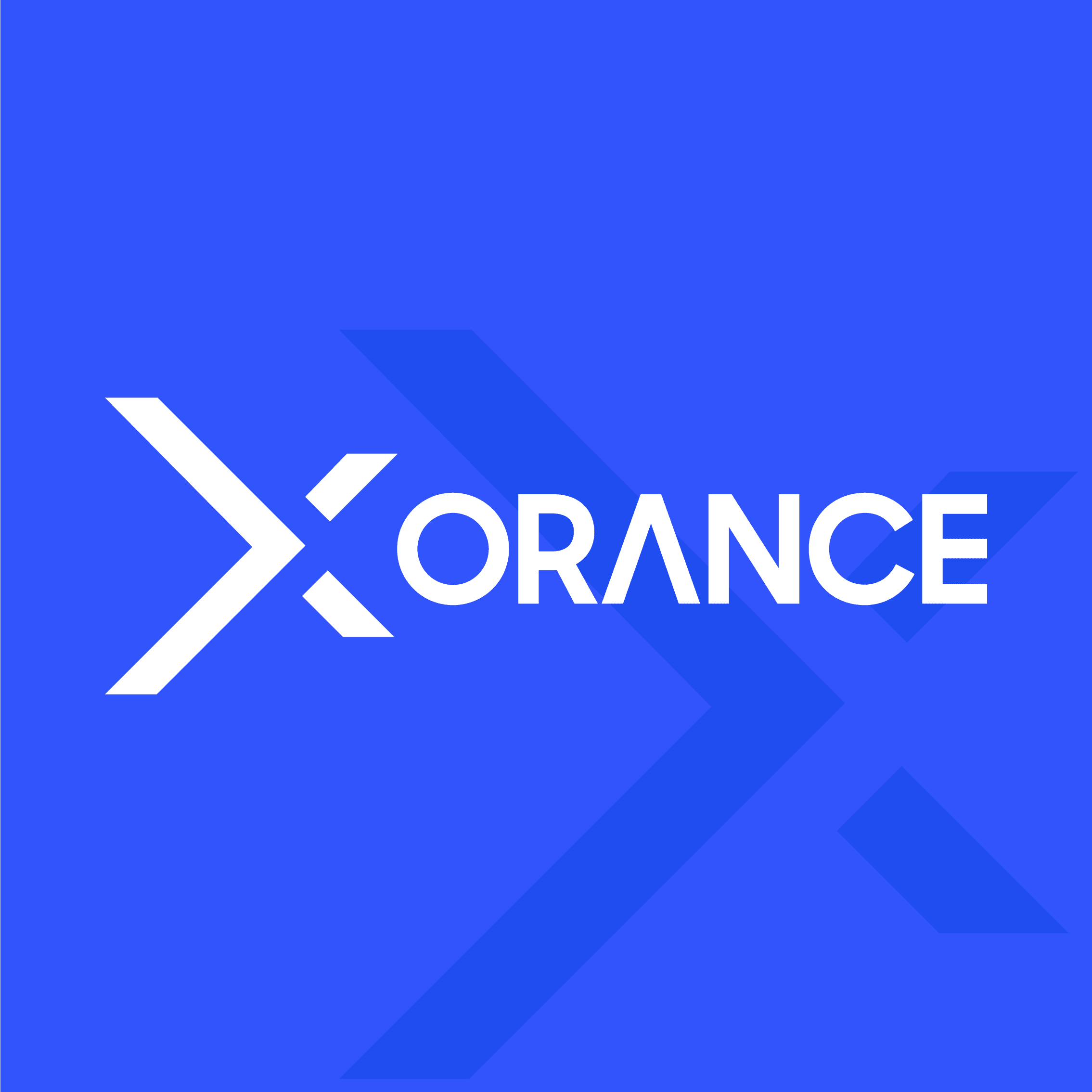 White wordmark, blue field logo